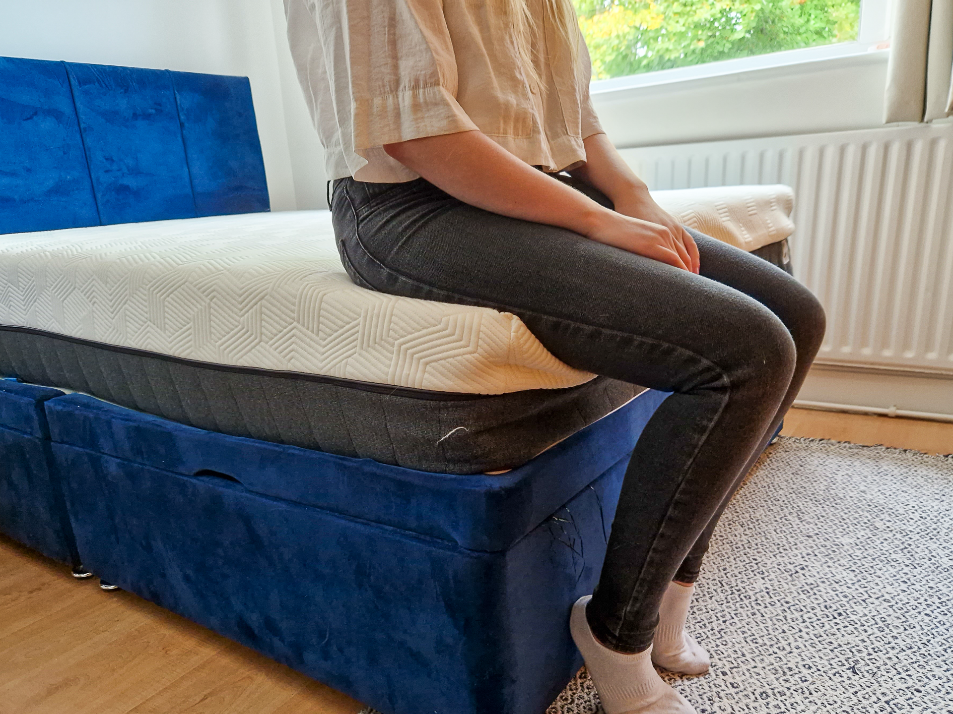 Sitting on Panda Hybrid Bamboo mattress